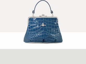 Vivienne Westwood Granny Frame Purse Emboss Croc Leather Blue One Size Women