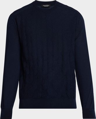 Stefano Ricci Mens Cashmere and Silk Diamond Jacquard Crewneck Sweater