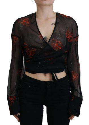 Dsquared2 Dsquared&sup2; Floral Print Cropped Wrap Long Sleeves Womens Top (Pre-Owned)