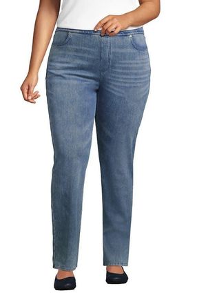 Lands End Starfish High Rise Knit Denim Straight Jeans in Light Brook at Nordstrom, Size 1X