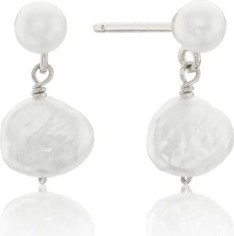 Lily & Roo Silver Double Baroque Pearl Drop Stud Earrings