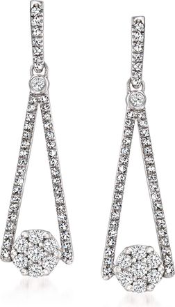 Ross-Simons Diamond Cluster Drop Earrings in Sterling Silver