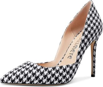 Castamere Womens DOrsay Slip On High Heels Pumps Fashion Stilettos 4IN Heel Court Shoes Black White Textile Pumps UK 5