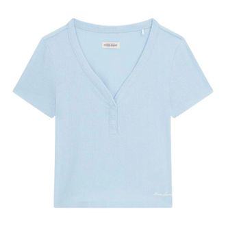 Guess T-Shirts, female, Blue, Size: XS Pointelle Henley Top