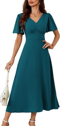 Grace Karin Ladies Party Wedding Dress A Line Chiffon Graduation Cape Sleeve A-Line Cocktail Dress for Christmas Dark Teal M