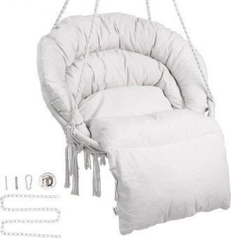 OEM H&auml;ngesessel, 150 Kg Tragkraft, Makramee-h&auml;ngesessel Mit Kissen Und Befestigungsmaterial, Schaukelstuhl Aus Baumwollseil F&uuml;r Schlafzimmer, Balkon, Terr