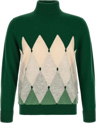 Ballantyne Klassieke Diamant Trui met Col - Heren - Coltruien - Groen - 2XL - Kasjmier - Truien & Vesten