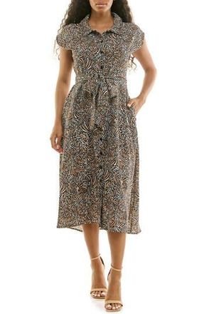 Nina Leonard Print Short Sleeve Shirtdress in Black/Tan Multi at Nordstrom Rack, Size X-Large