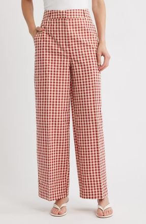 Next Gingham Relaxed Wide Leg Pants in Red at Nordstrom, Size 10 Us