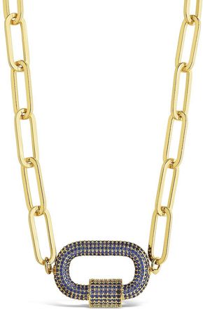 Sterling Forever Pave CZ Carabiner Linked Lock Necklace