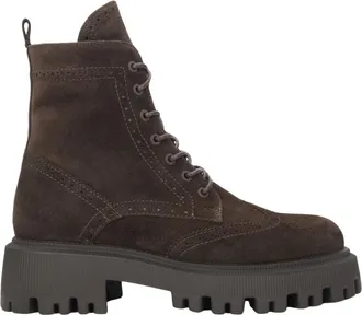Estro & Luminara Schoenen, Dames, Bruin, 39 EU, Velours veterlaarzen