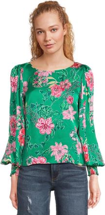 Lilly Pulitzer Alfreda Top Womens Safari Sanctuary Floral Puff Sleeve FROG799