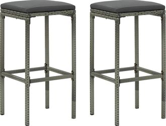 vidaXL Vidaxl - Taburetes De Cocina Con Cojines 2 Uds Rat&aacute;n Sint&eacute;tico Gris