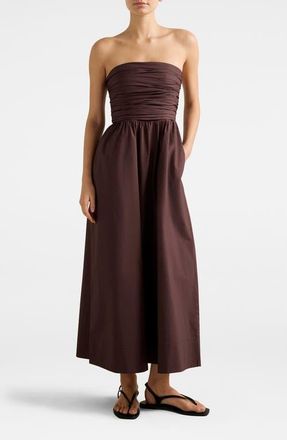 Ever New Siara Strapless Ruched Midi Dress in Chocolate at Nordstrom, Size 12