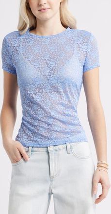 BP. Short Sleeve Stretch Lace Top in Blue Haze at Nordstrom, Size Xx-Small