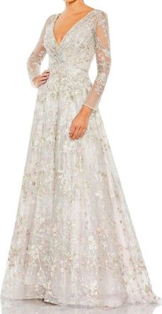 Mac Duggal Embroidered Beaded Mesh Gown In Pastel Multi