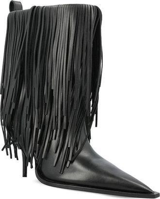 Balenciaga Womens Pointed Toe Fringed Leather Shoes Black Calfskin
