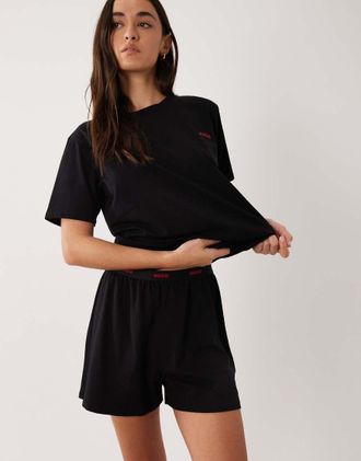 HUGO BOSS Hugo - Bodywear - Pantaloncini da casa neri con fascia in vita con logo in coordinato-Nero