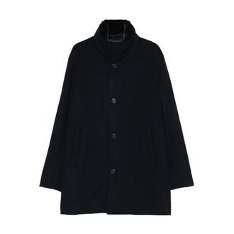 Paul & Shark Navy Blue Fur Trim Coat