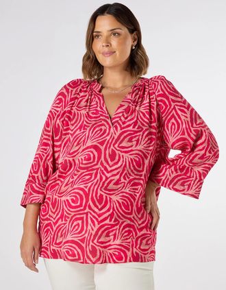 Live Unlimited London Womens Pink Abstract Cropped Sleeve Blouse - Size: 14