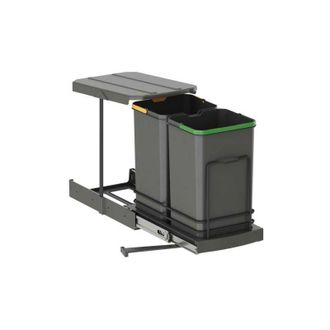 Emuca Contenedor de reciclaje para fijación inferior y extracción manual/automática en mueble de cocina recycle 2x12litros, plástico gris antracita - Emuca