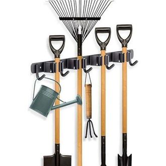OEM Soporte De Pared Para Escobas - 4 Soportes + 5 Ganchos - Negro - No Requiere Taladrar - Almacenamiento De Escobas - Soporte De Pared Para Escobas