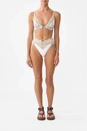 Camilla High Waist Bikini Bottom W Pleat Waist Trim Ottoman Dynasty at Nordstrom, Size Medium Au