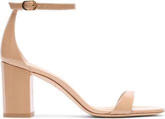 Stuart Weitzman Nudist II 75 Block Sandal - Dames - Sandalen met hakken - Beige - 37 1/2 EU - Schoenen