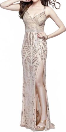 Primavera Sleeveless Long Evening Gown In Blush
