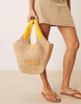 Polo Ralph Lauren Borsa shopping &eacute;cru e gialla-Giallo