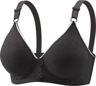 Generic HUIFUAO Bras for Women Non Wired Womens Bras Push Up Plus Size Adjustable Shoulder Strap Comfortable Elegant Lace Underwear (A03-Black, 42B)