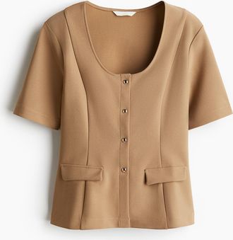 H&M Cardigan mit Kurzarm - Dunkelbeige