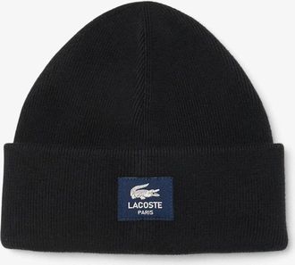 Lacoste Mens Lacoste Mens Cotton Blend Double Face Beanie - Black 031 - Size: ONE size