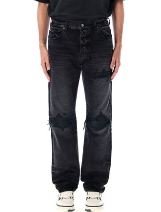 Amiri Mens Leather Straight Mx1 Jean - Black Cotton - Size 34 (Waist)