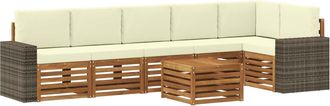 vidaXL Conjunto De Sof&aacute;s De Exterior 7 Uds. Natural Y Crema Poli&eacute;ster Vidaxl