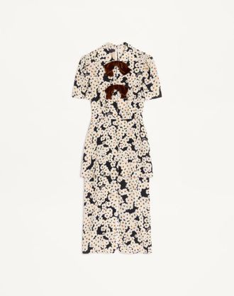 Valentino Crepe De Chine Dress with Apres LHiver Primula Print Woman BLACK/MULTICOLOUR 36