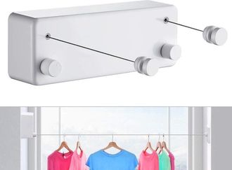 No Brand Adecuado Para Tendedero Extensible Para Interiores Y Exteriores, Resistente, 2 X 4,2 M, Acero Inoxidable, Montaje En Pared (taladro), Color Blanco