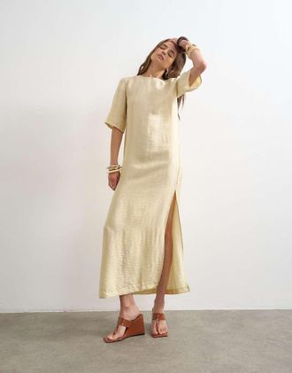Topshop Vestito t-shirt lungo color lime slavato-Giallo