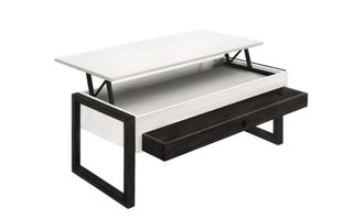 HOGAR 24 Mesa centro elevable caj&oacute;n deslizante madera maciza blanco y negro