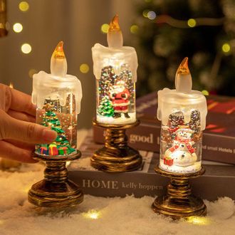 OEM Juego De 3 Velas Navide&ntilde;as Sin Llama, Vela Parpadeante Sin Llama Con Temporizador, Vela Led, Funciona Con Pilas, Vela De Bola De Nieve Para Decoracion