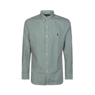 Polo Ralph Lauren Groen Gestreept Katoenen Overhemd - Heren - Casual Overhemden - Groen - 2XL - Katoen - Overhemden