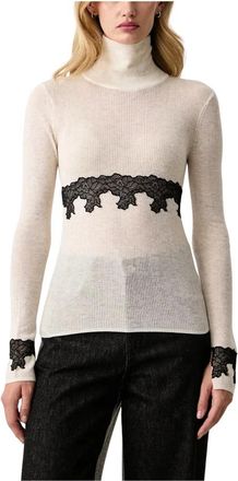Patrizia Pepe Jersey de cuello alto con ribete de encaje - Knitwear - Mujer - Beige - XS