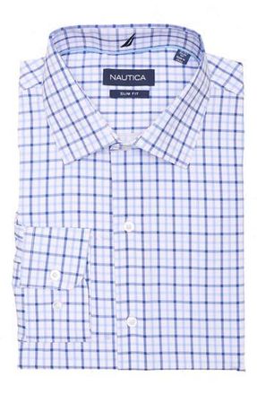Nautica Slim Fit Check Print Dress Shirt in White/Navy at Nordstrom Rack, Size 16.5 - 34/35