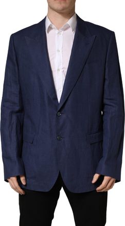 Dolce & Gabbana Mens Blue Single Breasted 2 Button Suit Jacket Linen