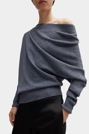 CORDERA Merino Wool Off Shoulder Sweater In Grey