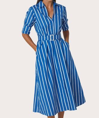 Lusana Chrissie Belted Poplin Dress In Vacay Stripe
