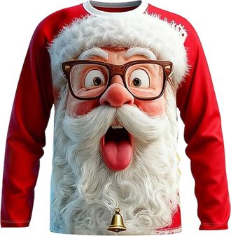 Generic Santa Christmas Jumpers for Men Funny 3D Printed Novelty Ugly Christmas Sweatshirts Casual Long Sleeve Crewneck Xmas Festival Sweater Holiday Party Pu
