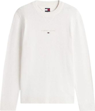 Tommy Jeans TJM Slim Linear Sweater - Heren - Ronde hals truien - Wit - XS - Katoen - Truien & Vesten