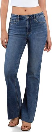 HINT OF BLU Happy Relaxed Raw Hem Flare Jeans in Shine Blue at Nordstrom, Size 31