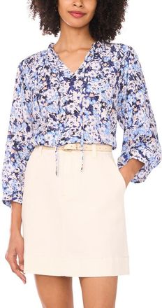 Vince Camuto Floral Peasant Blouse in Blue Shadow at Nordstrom, Size X-Small